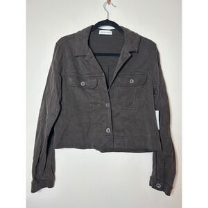 Bella Dahl Brown Utility Jacket Cropped Button Front‎ Flap Pockets Size Small